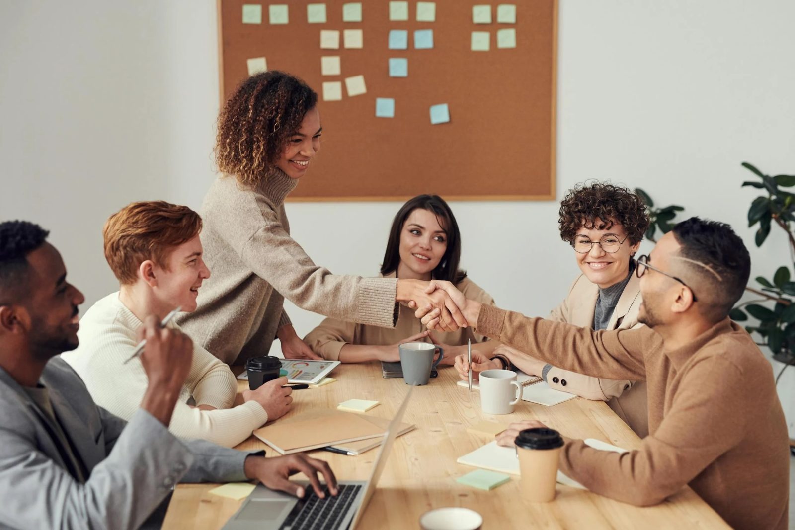 A diverse group of coworkers at a meeting.